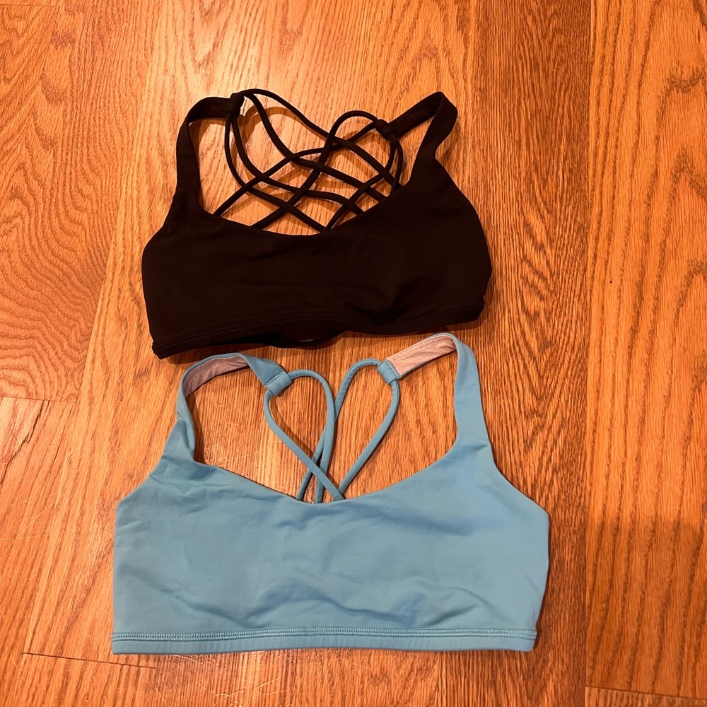 TWO Lululemon Free to Be / Free to Be Wild Sports Bras sz 6 EUC Bondi Blue Black